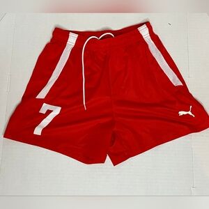 Puma Red Athletic Shorts with White Accents, Number 7, Size Small